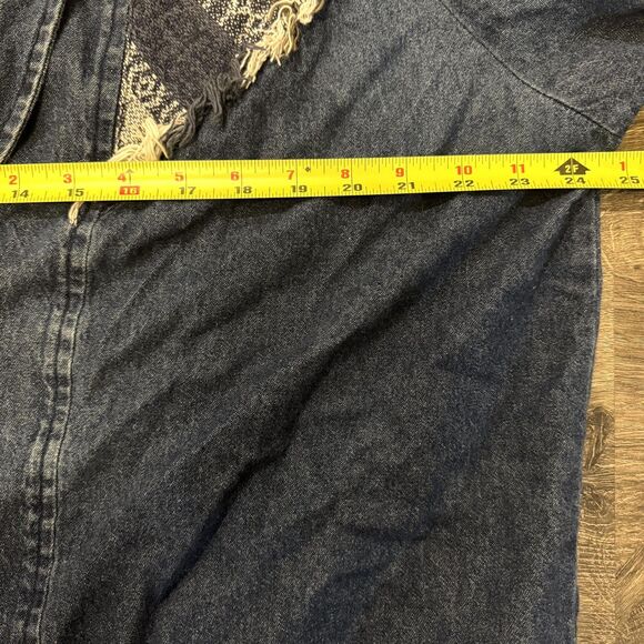 Vintage 90s Denim Aztec Jacket Sz14 Southwest Embroidered 90s fringe embellished - Picture 8 of 11